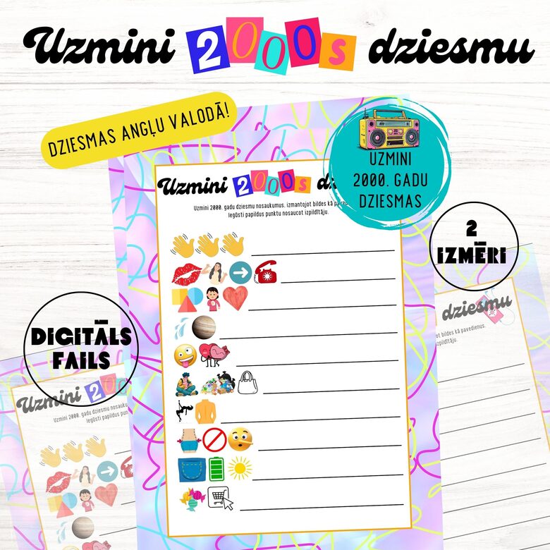 Spēle "Uzmini 2000. gadu dziesmu", digitāls PDF fails